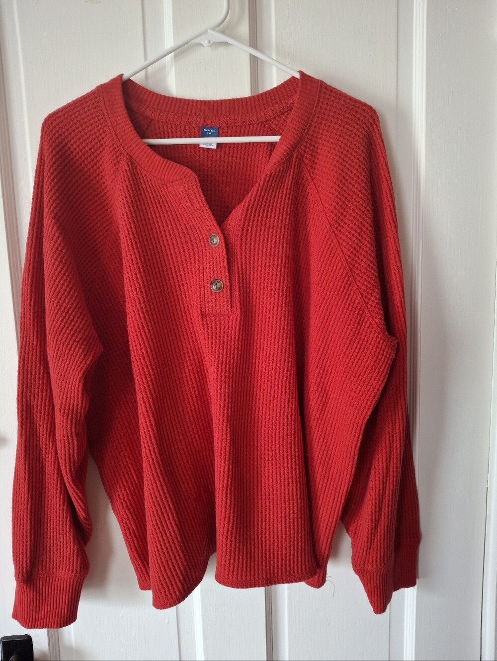 Old Navy Red Waffle-Knit Henley Sweater XXL